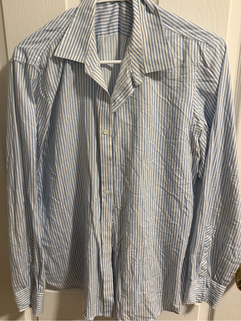 GAP Men's Blue and White Vertical Stripe Dress Shirt
